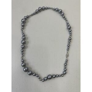 Vintage-Style Knotted Gray Imitation Pearl Strand Necklace, 28 Inch